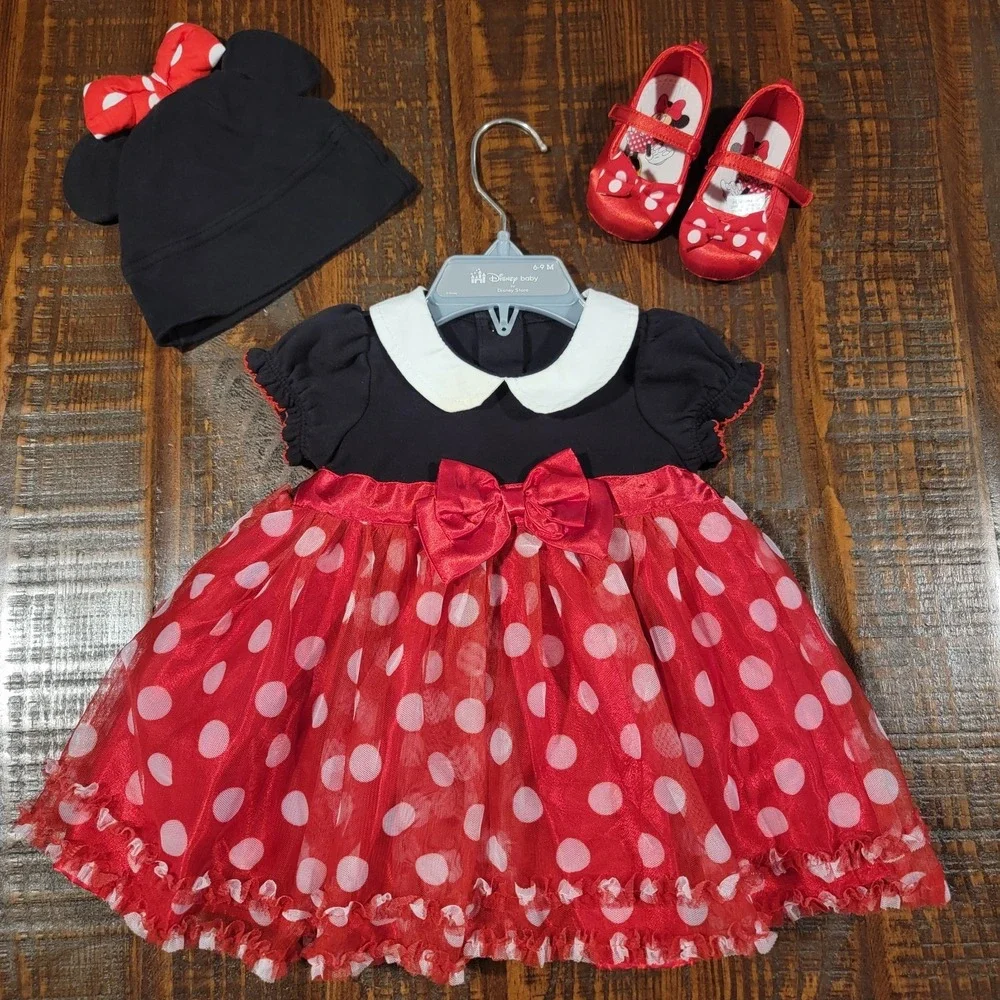 Disney Store Baby Minnie Mouse Costume Shoes‎ Hat Minnie Mouse Ears Dress 6/9 M